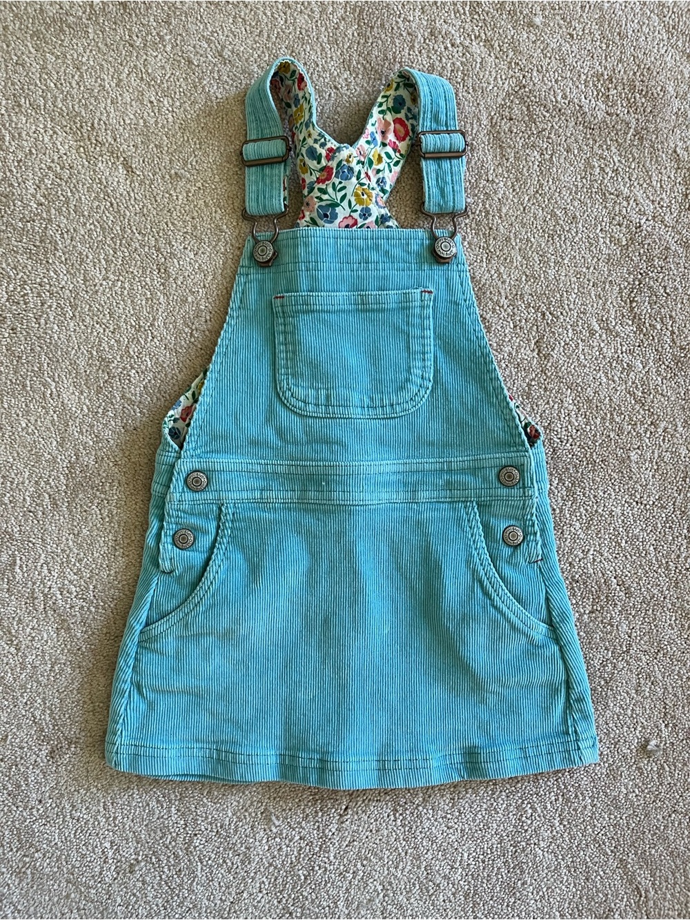 Mini Boden Teal Corduroy Overalls with Floral Lining 2-3Y